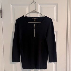 NWOT Lauren Ralph Lauren Cotton Rib Black Zip Henley Size L